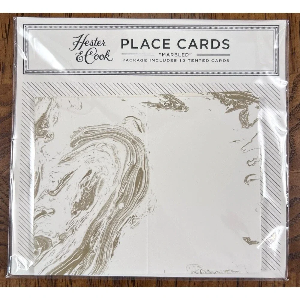 9 Packs New Hester & Cook 12 Name Place Cards Die Cut Gold Marbled HC086 108 Car